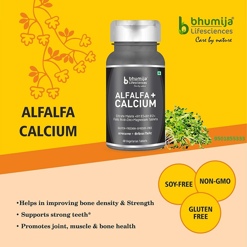 BHUMIJA ALFALFA + CALCIUM 60 VEG TABLETS - Chandigarh Organics